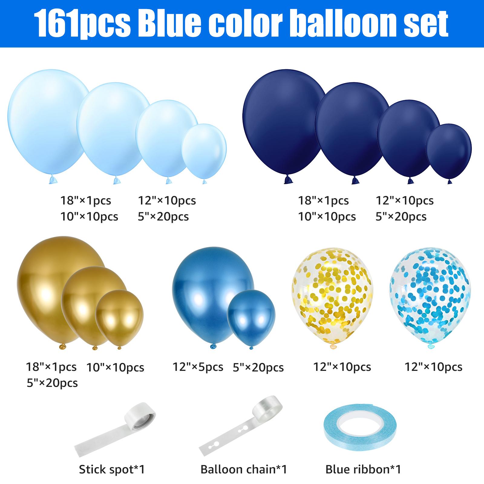 

161Pcs Blue Balloon Arch Kit Light Blue and Metallic Gold Balloon Garland Kit Latex Blue Sequin Balloon Different Size Balloon Other