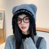 Female autumn and winter cute bear ears plush hat warm windproof cycling ear protection contrasting knitted wool hat