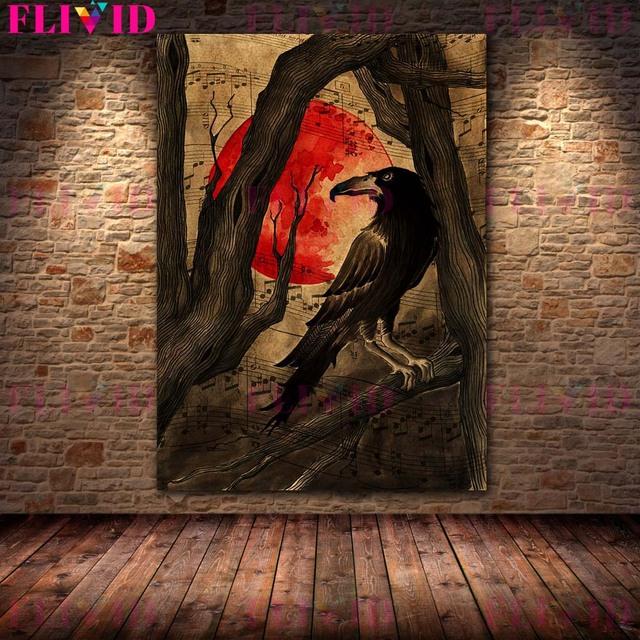 Bloodmoon The Raven Retro Wall Art Oil Painting Seven Crows Dinner Retro Mysterious Art Poster