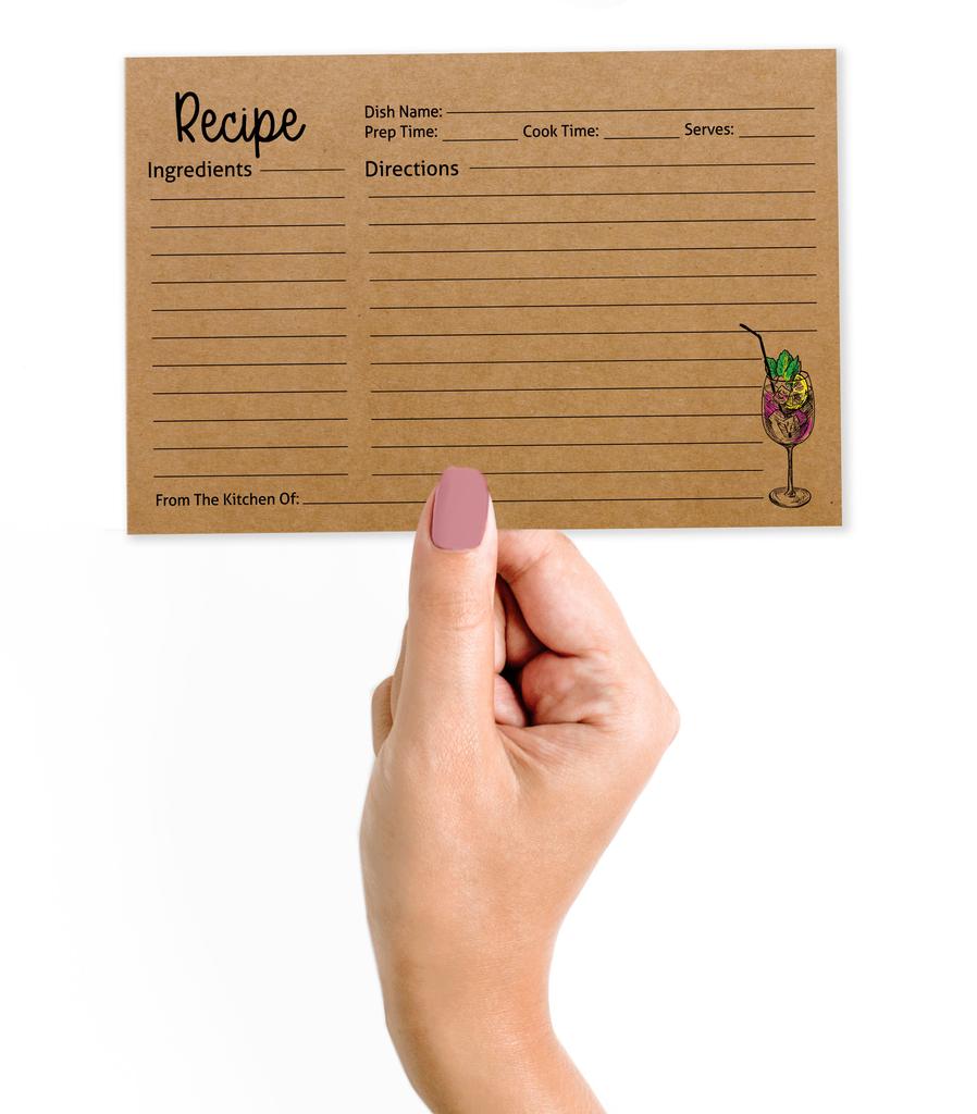 Inkdotpot Recipe Card 6x4 inch Single-Sided Recipe Design Cards Kraft Mocktail Recipe Cards Wedding-Bridal Shower-Baby Shower- Pack of