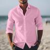 Chemises Décontractées Homme Printemps Été Design Coton Lin Couleur Manches Longues Coupe Ample Col Montant