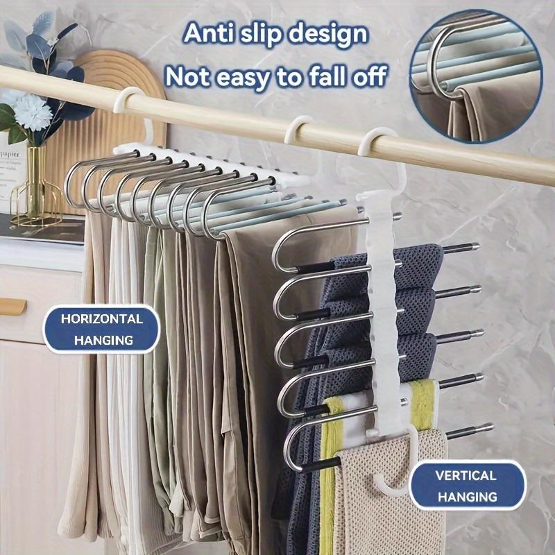 1 pc Stainless Steel Retractable Trouser Rack Folding Multi-functional Multi-layer Hanger Home Storage Clothes Drying Rack
