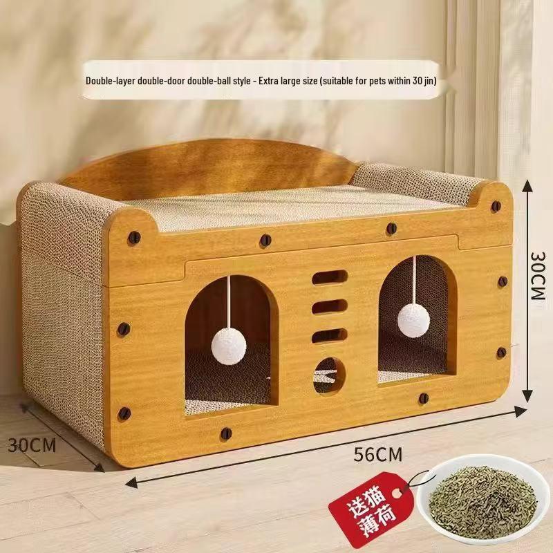 Durable Cat Bed & Scratching Post Combo: Year-Round, No-Shed, Scratch-Resistant Cat Toy & House