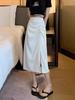 High Waist Slimming A-Line Midi Skirt with Slit - Korean Style Bodycon In Black