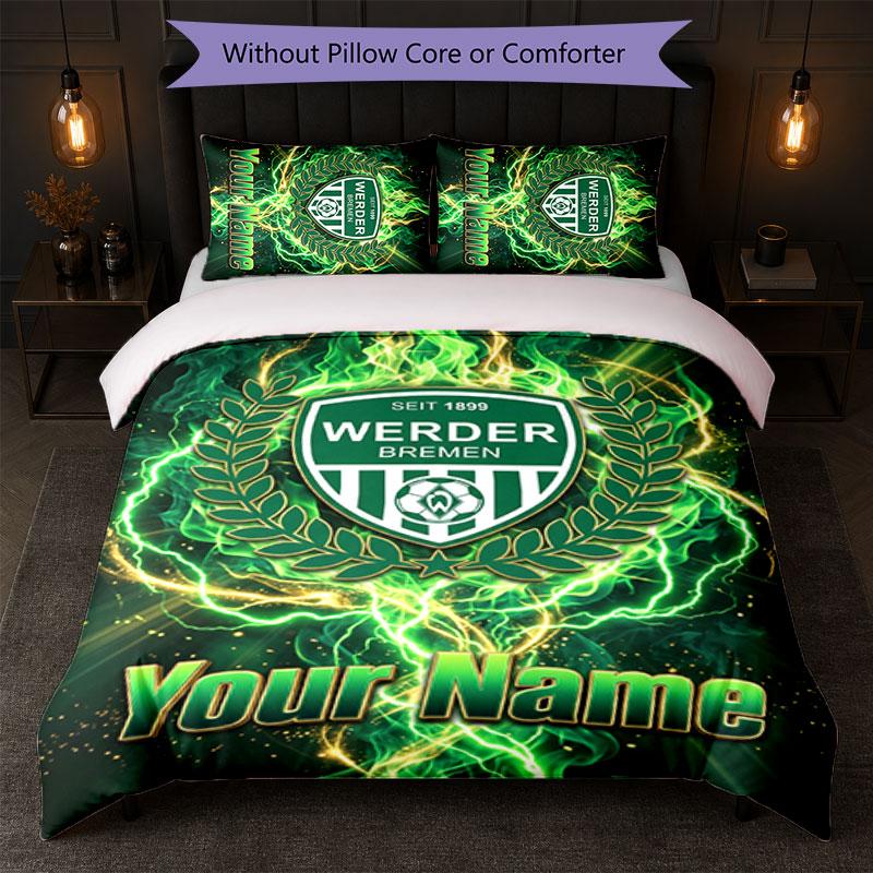 Set Biancheria da Letto Personalizzato Werder Bremen FC con Nome Testo 1 Copripiumino+2 Federe Logo Calcio Regalo Personalizzato per Occasioni Speciali Decorazione Camera da Letto