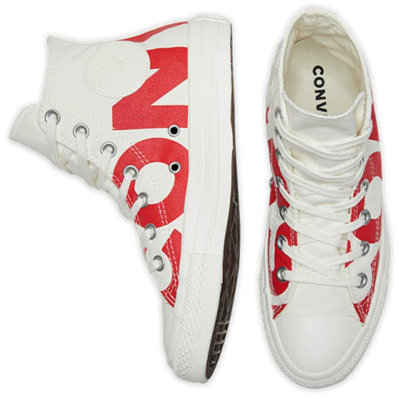Converse Chuck Taylor All Star Hi Top Red Letter LOGO High-Top Canvas Shoes Unisex White