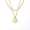 French Retro Oval Mother-of-Pearl Zircon Pendant On 18k Gold-Plated Titanium Steel Clavicle Chain