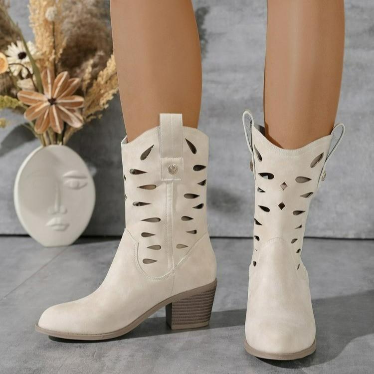 Women's Ankle Boots Hollow Heels Western Boots Winter New Designer Shoes  Trend Party Dress Chunky Women's Boots Chelsea