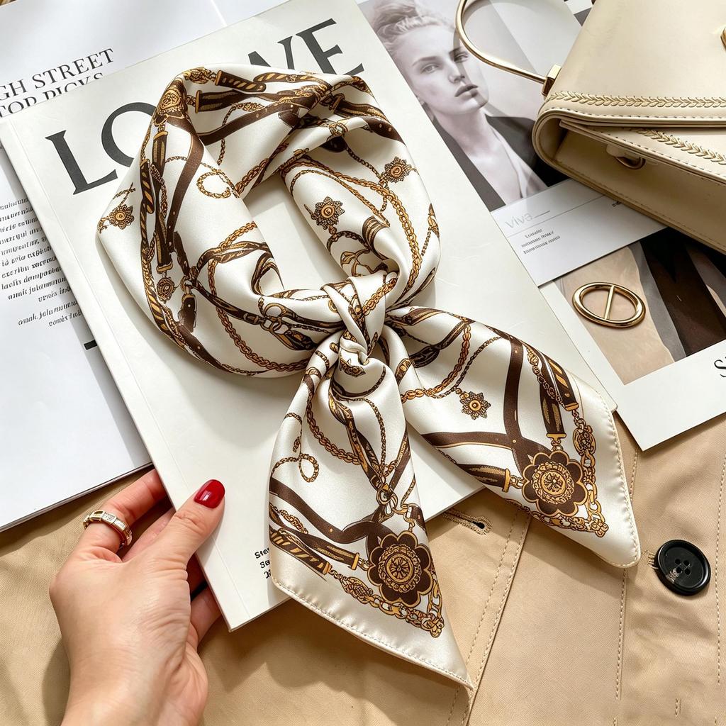 Women's French Retro Cashew Silk Scarf - Versatile Square Scarf & Ribbon Headscarf