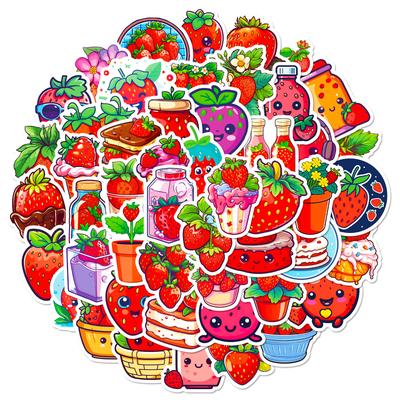 50PCS Cute Strawberry Stickers, Girlish Heart Cartoon Fruit & Dessert Stickers for Personalized Decoration 