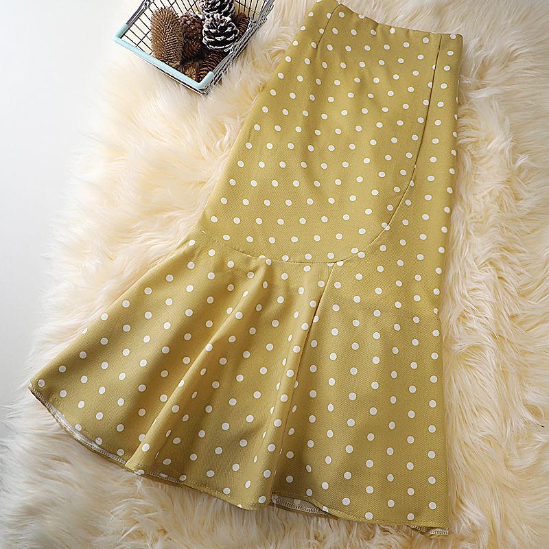 

Женская длинная юбка в горошек, летняя шифоновая юбка L жёлтый