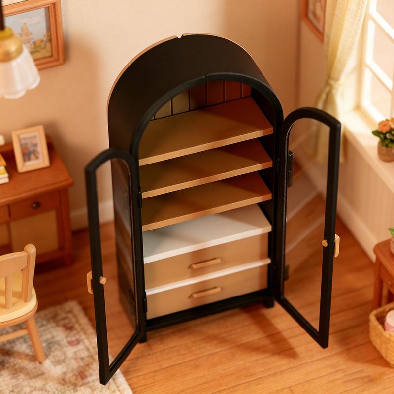 

1/12 Miniature Dollhouse Arched Display Cabinet Mini Black Storage Cabinet 1:12 Scale Furniture Wardrobe Living Room Scene Decor One size