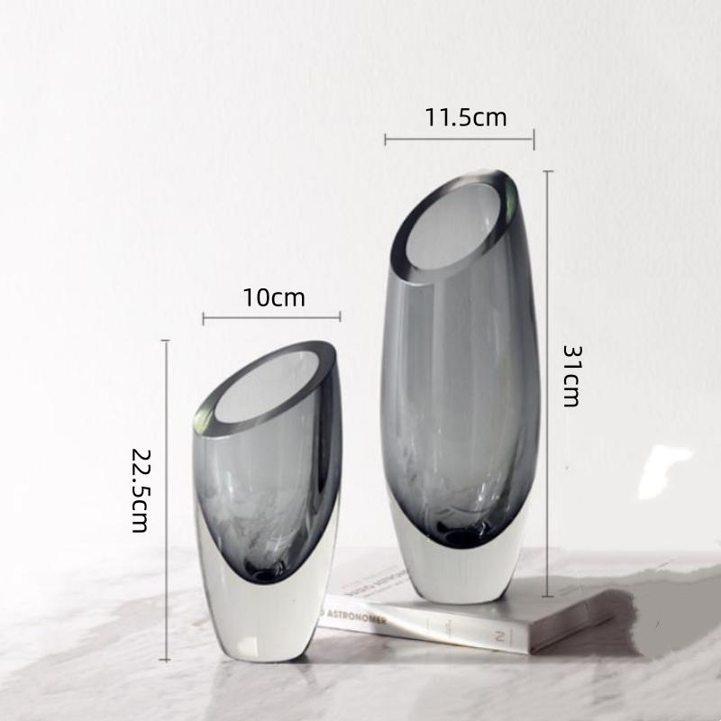 Gray Glass Vase Transparent Geometric Slanted Mouth Floral Vase Arranging Flowers Hydroponics Terrarium Flowerpot Vases Pots