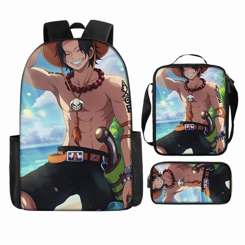 Anime Rucksack Set One Piece Naruto Schultasche für Jungen Schüler Laptop Rucksack Umhängetasche Federmäppchen 3-teilig Große Kapazität Wasserdicht
