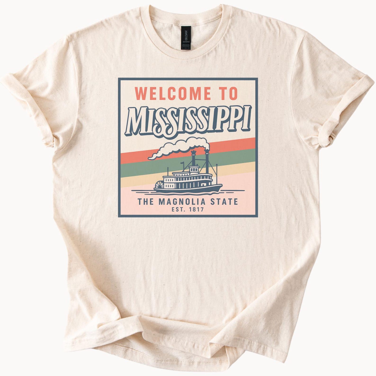 Welcome to Mississippi Magnolia State Graphic T Shirt Steamboat River Boat Southern State Pride Apparel Mississippi Gift Shirt 1817 160