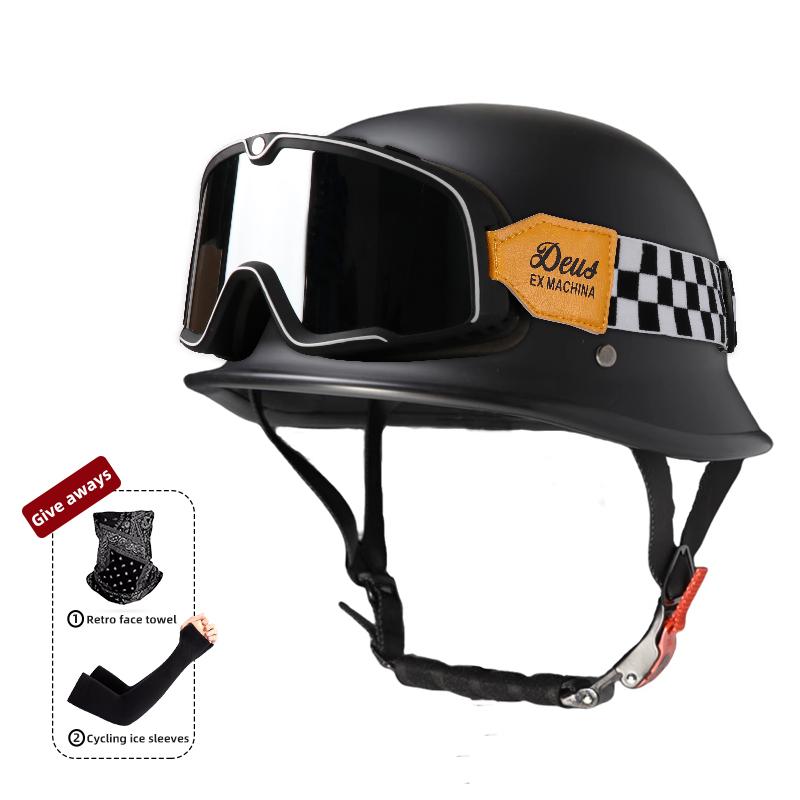 Motorcycle Helmet for Men In Summer, Harley Retro Half Helmet Electric Car, German Style Soldier Prince Cruise Car, Four Season