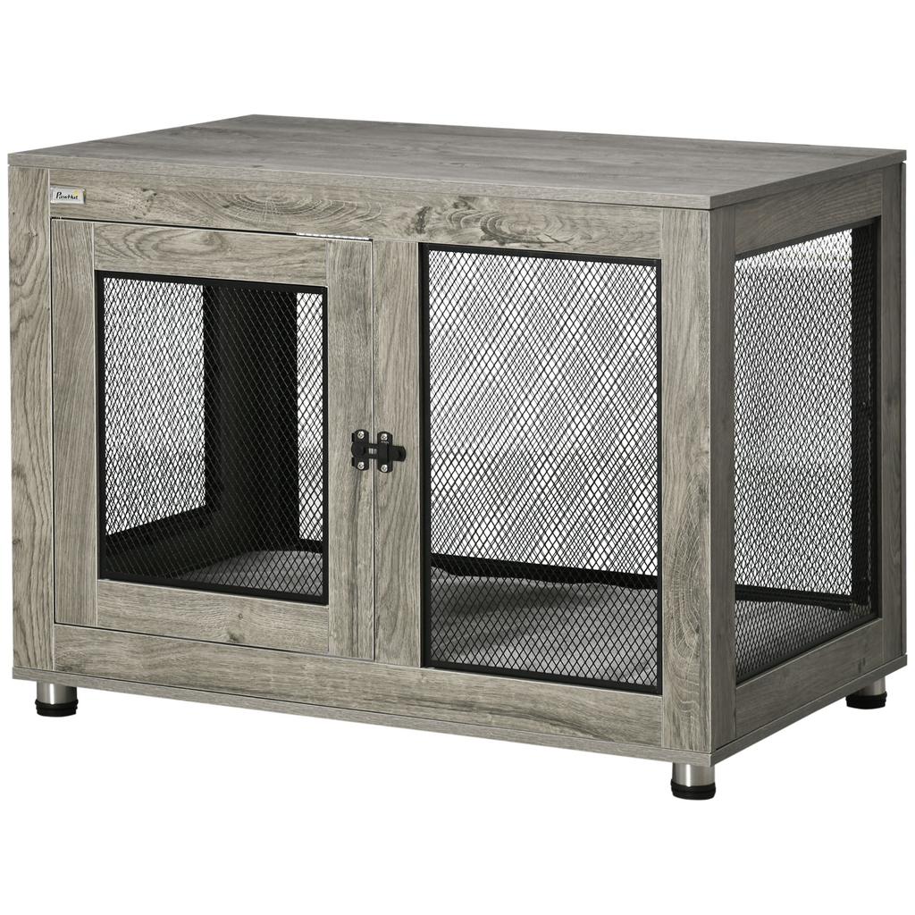 2-in-1 Dog Cage & Side Table, with Two Doors, Cushion, for Large Dogs