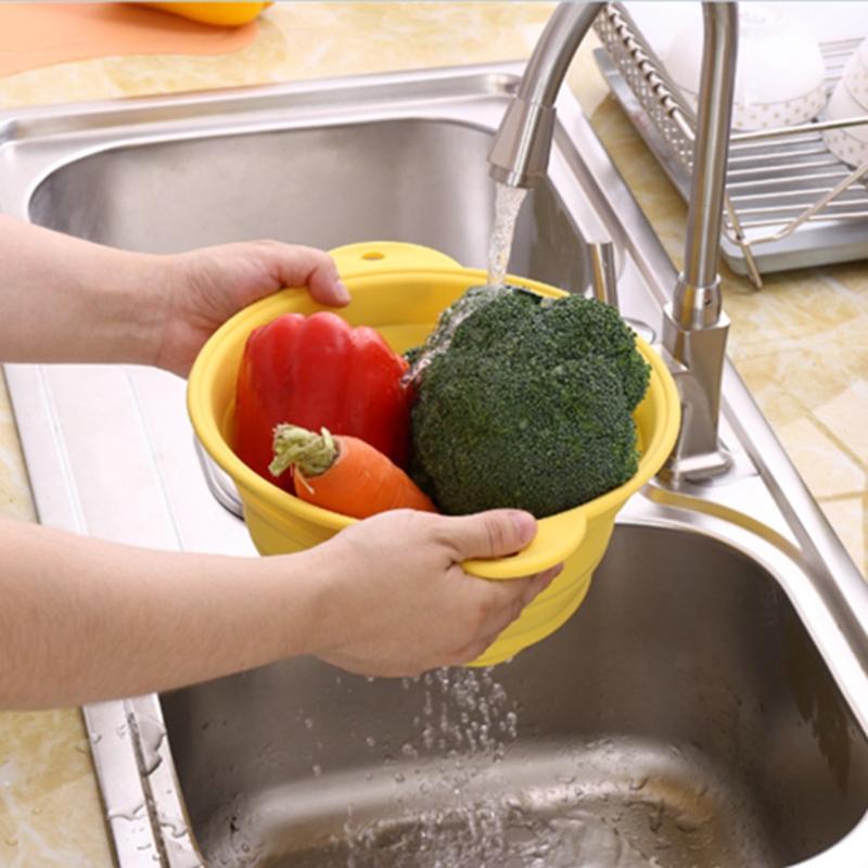 Folding Silicone Drain Basket Fruit Vegetable Washing Basket Foldable Strainer Colander Collapsible Drainer Kitchen