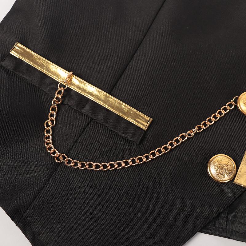 Herren Satinsakkweste mit Goldbesatz und Kette - Formale Weste für Hochzeit, Party, Abschlussball - Schlanke Passform Smokingweste