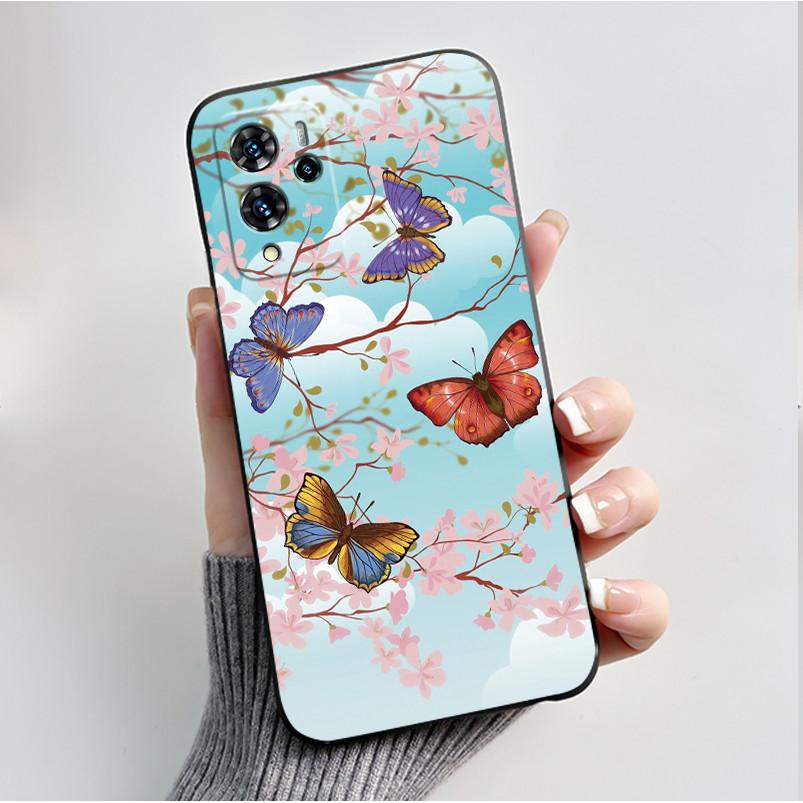 For ZTE V40 Pro 9046 Case Black Jelly Soft Silicone TPU Butterfly Flowers Pattern Phone Casing For ZTE Blade V40 Pro Back Cover