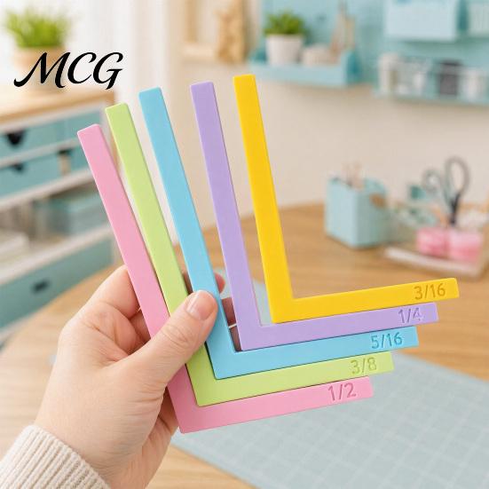 Framing Spacer Ruler Set Paper Crafting Alignment Guides with Storage Case, 5 Pcs Color-Coded L-Shaped Engraved Size Markings Spacers Tabs for