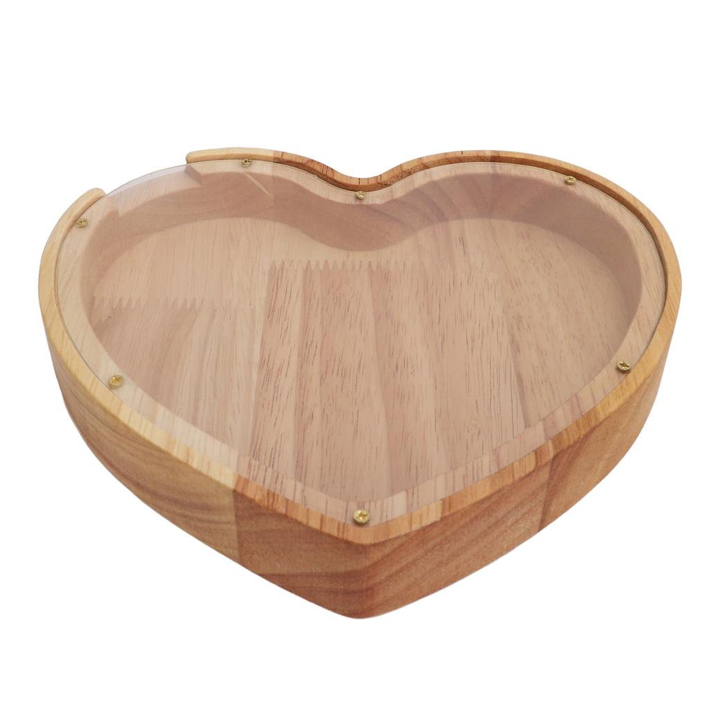 Heart Shaped Storage Box Transparent Acrylic Panel Wooden Display Case for Jewelry Coin Saving 20x18