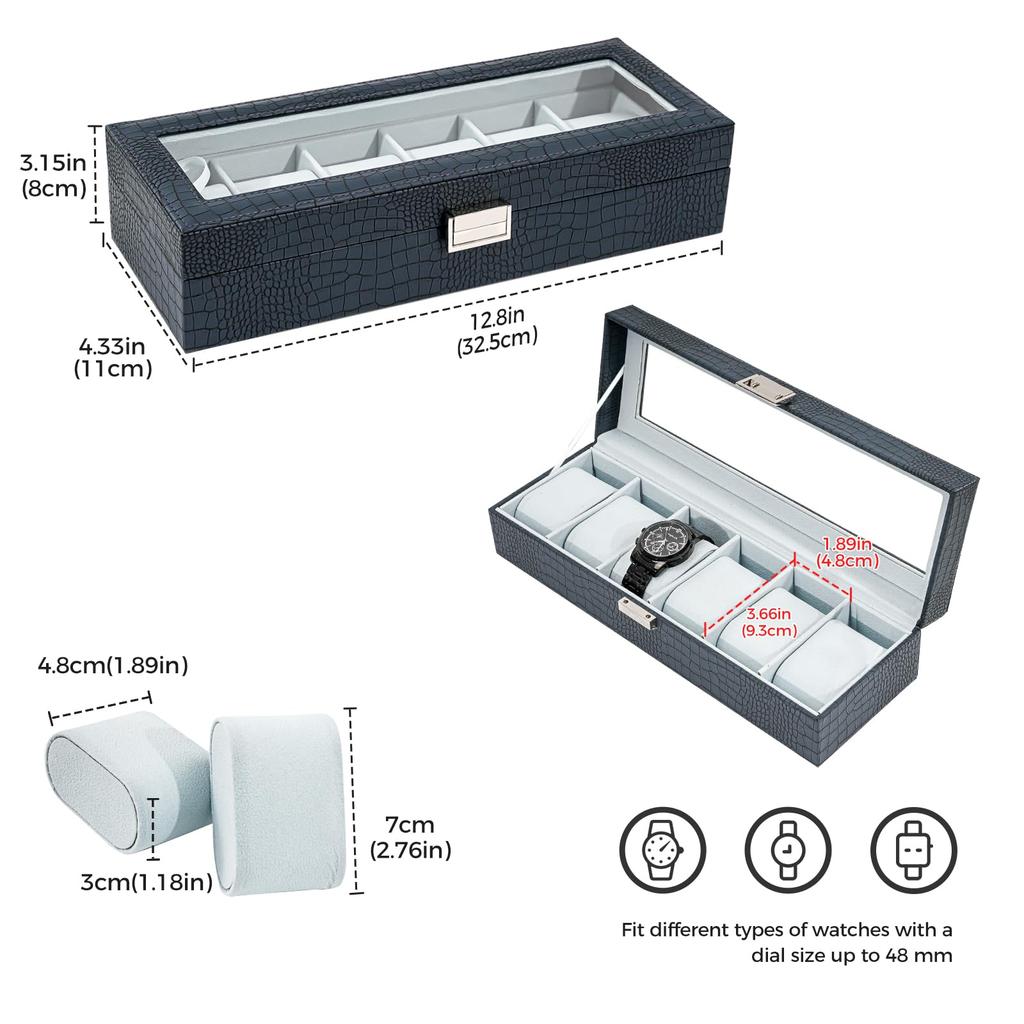 ProCase Watch Box for 6 Slot Watch Watch Storage Watch Holder Organizer for Watch Display Case with Glass Lid Men, Men's Case, Men,
