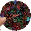 50pcs Neon Halloween Cartoon Graffiti Stickers - Spooky Horror Decals for Water Bottles, Party Supplies, Reusable Self-Adhesive