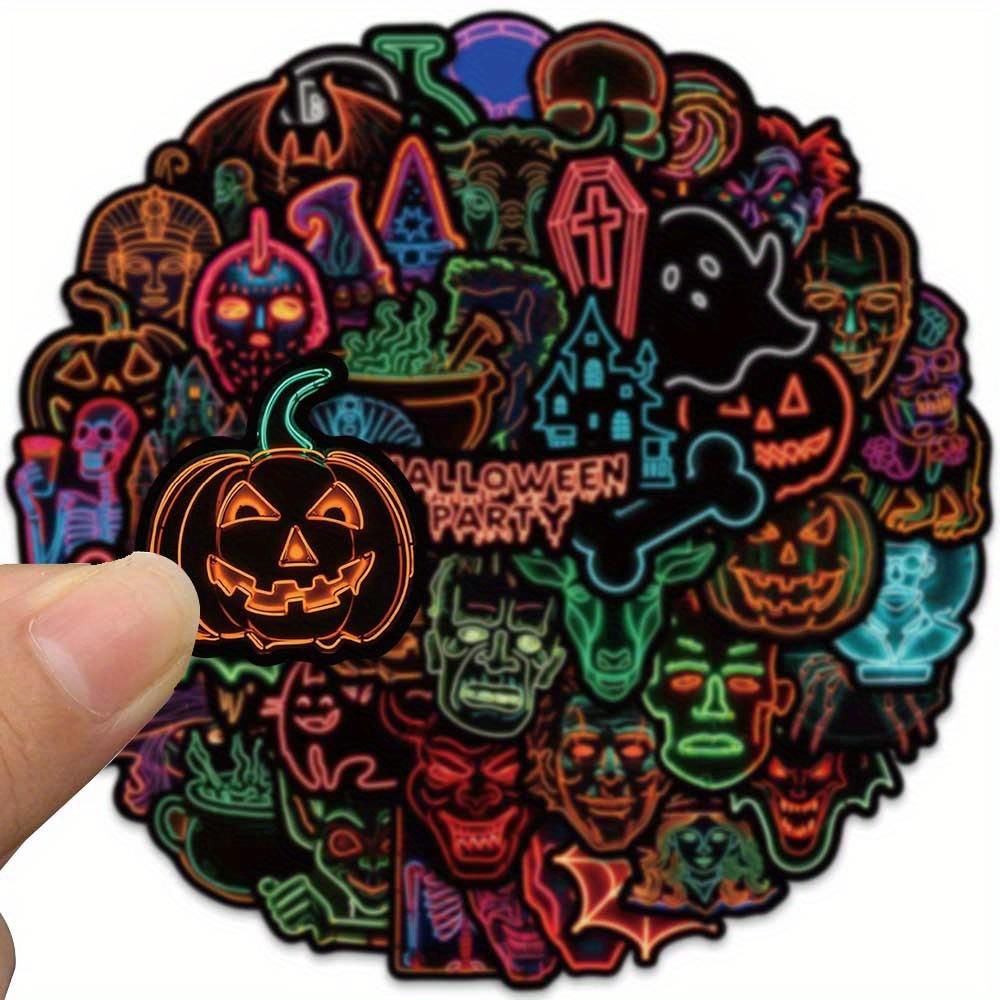 50pcs Neon Halloween Cartoon Graffiti Stickers - Spooky Horror Decals for Water Bottles, Party Supplies, Reusable Self-Adhesive