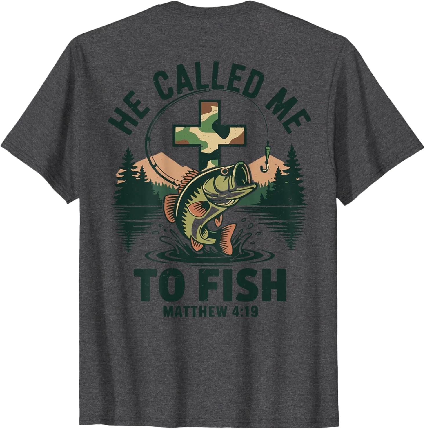 Youth He Called Me to Fish Camo Bass Fishing Christian Funny T-Shirt M