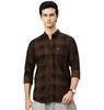 Man's Stylish Slim Fit Cotton Spread Collar Checked Casual Shirt - Dark Brown