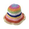 Women's Spring and Summer Korean Style Fashionable Colorful Pure Hand Crocheted Woven Fisherman Hat Vacation Foldable Sun Protection Sunshade Hat