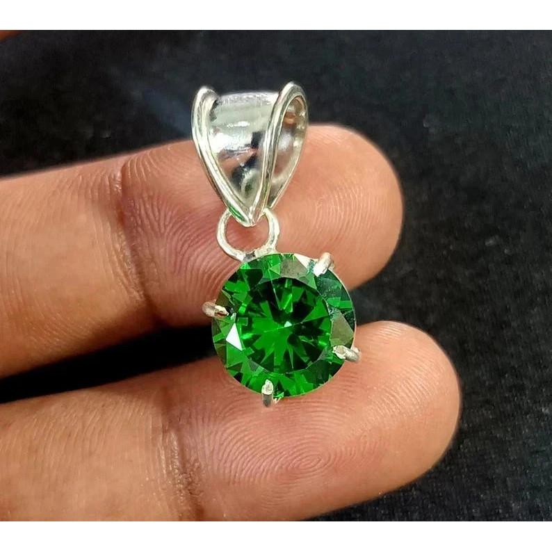 15 Karat Natürlicher Smaragd Rundschliff 925 Sterling Silber Zertifizierter Schmuck Anhänger