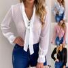 Women's Fashion Blouse Plus Size Button Tie T-Shirt V-Neck Long Sleeve Top