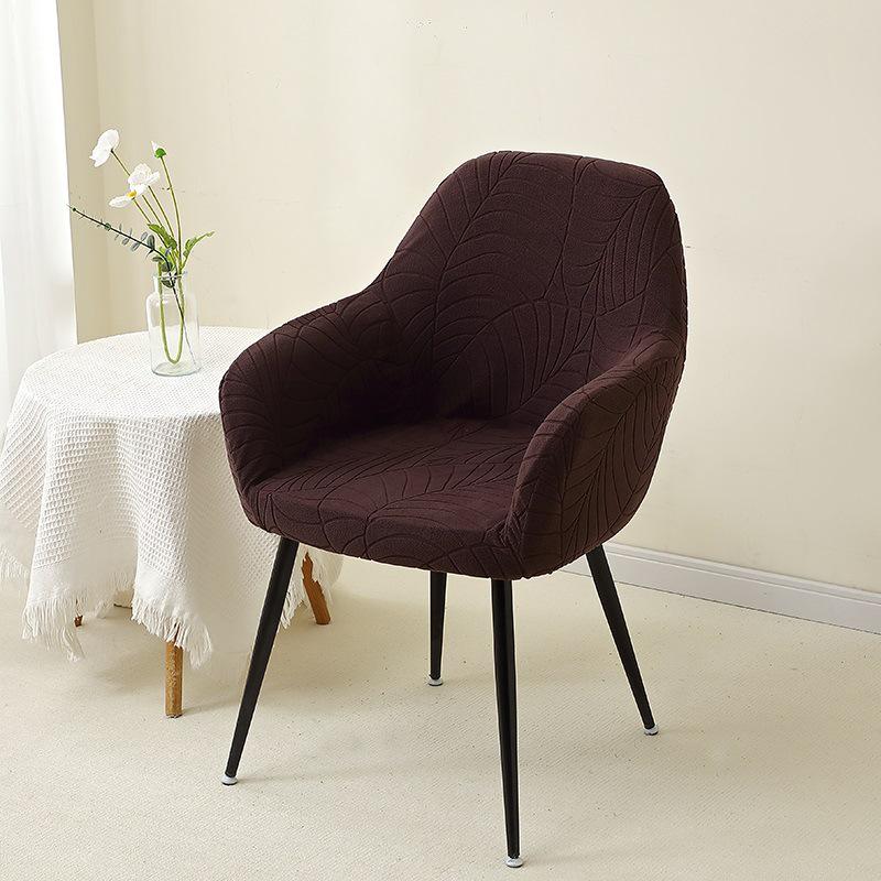 Elegantní sametový potah na jídelní židli s žakárovým vzorem listů - Prachotěsný, Pružný, Plné pokrytí, Univerzální pro židle s vysokými područkami
