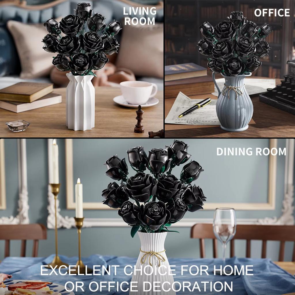 12Pcs Black Rose Building Blocks Toys Model Flowers Bricks Toy Sets Desktop Ornament Valentine'S Day Christmas Gifts
