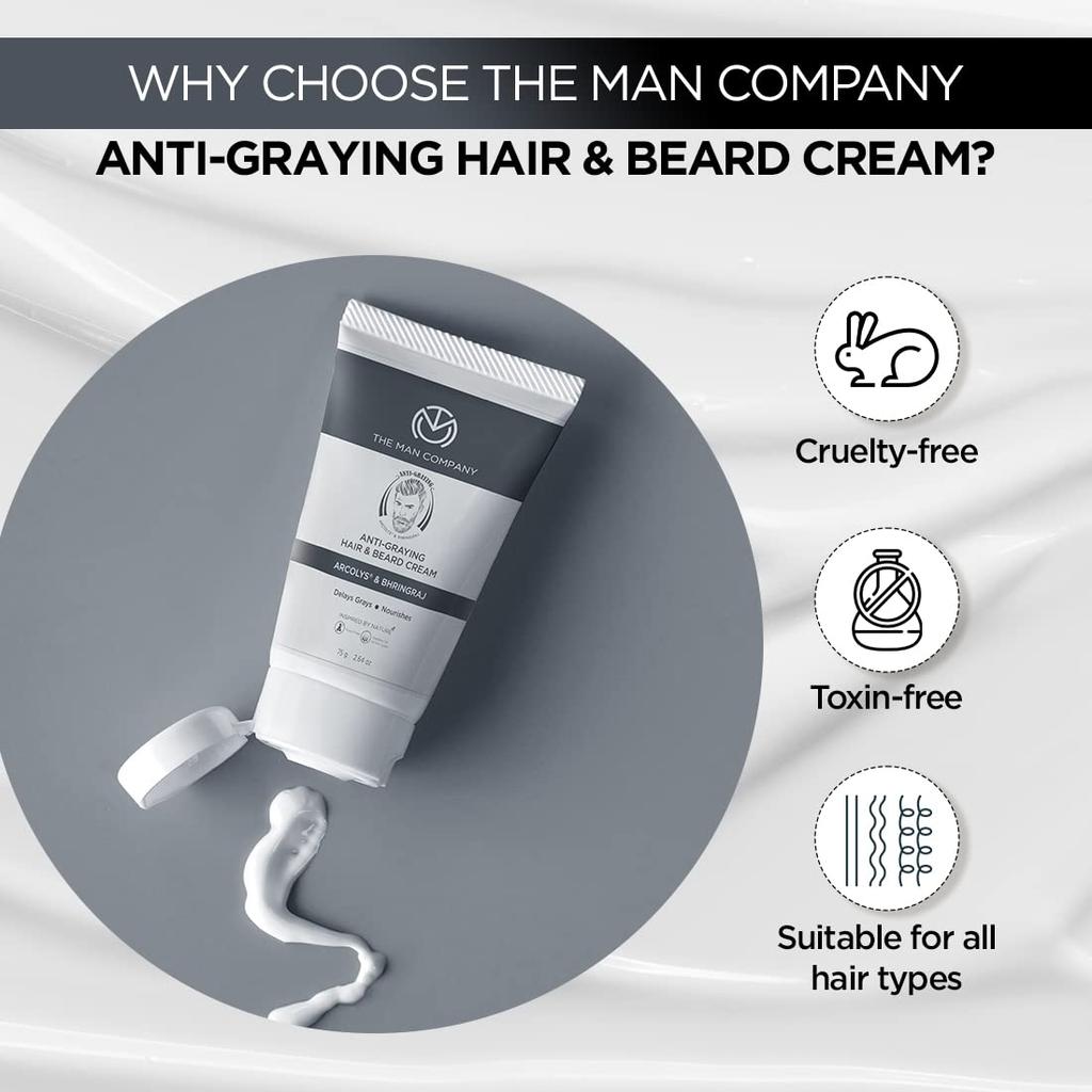 The Man Company Anti-Graying Hair & Beard Cream for Men, Delays Grays, Nourishes, Styles, Boosts Confidence, Toxin-Free, All Hair Types, 75Gm