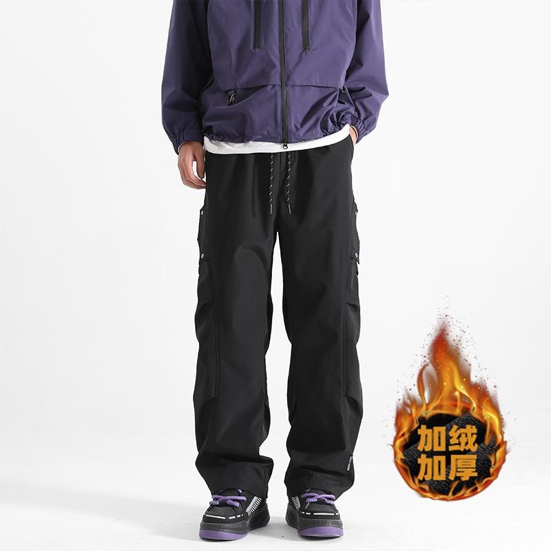 Outdoor Men's Soft Shell Charging Pants Casual Versatile Men's Tooling Velvet Loose Waterproof Pants Men