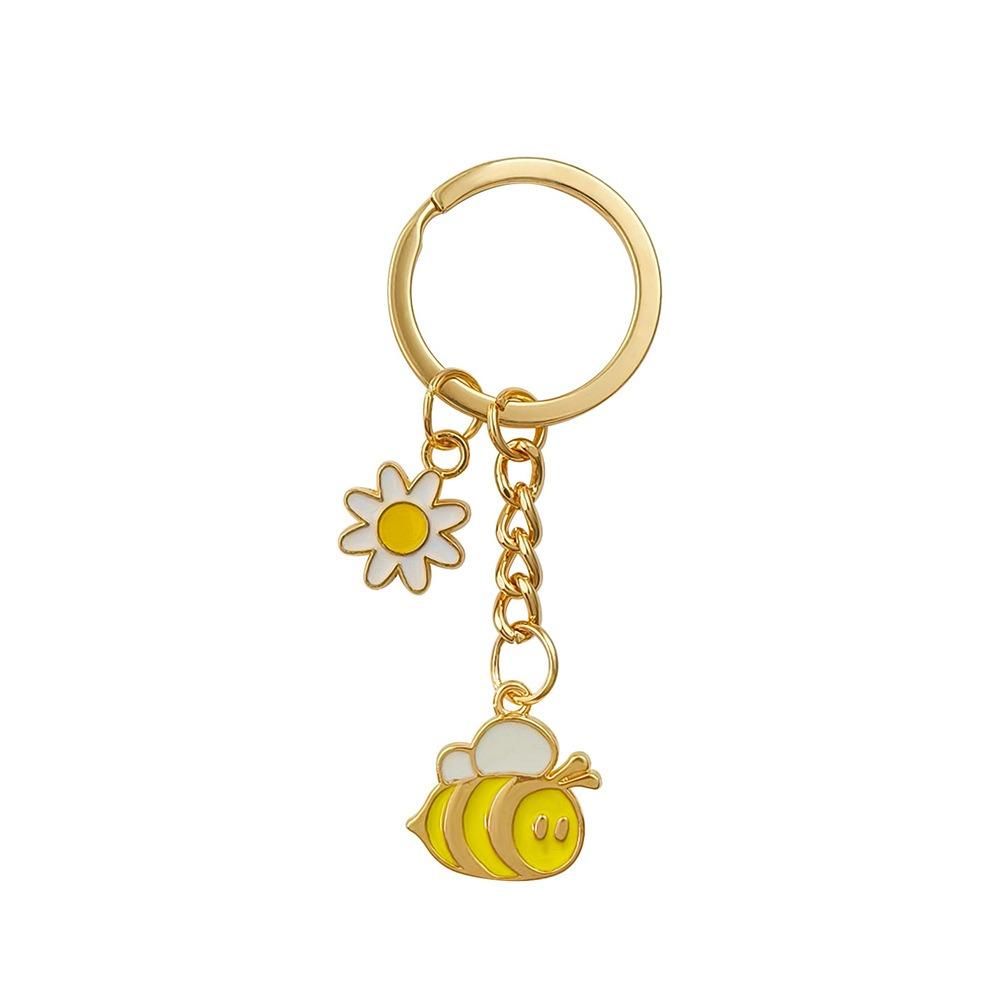 Mini Garden Key Chains Cartoon Metal Enamel Pendant Creative Bee Flower Key Ring  Jewelry Gifts