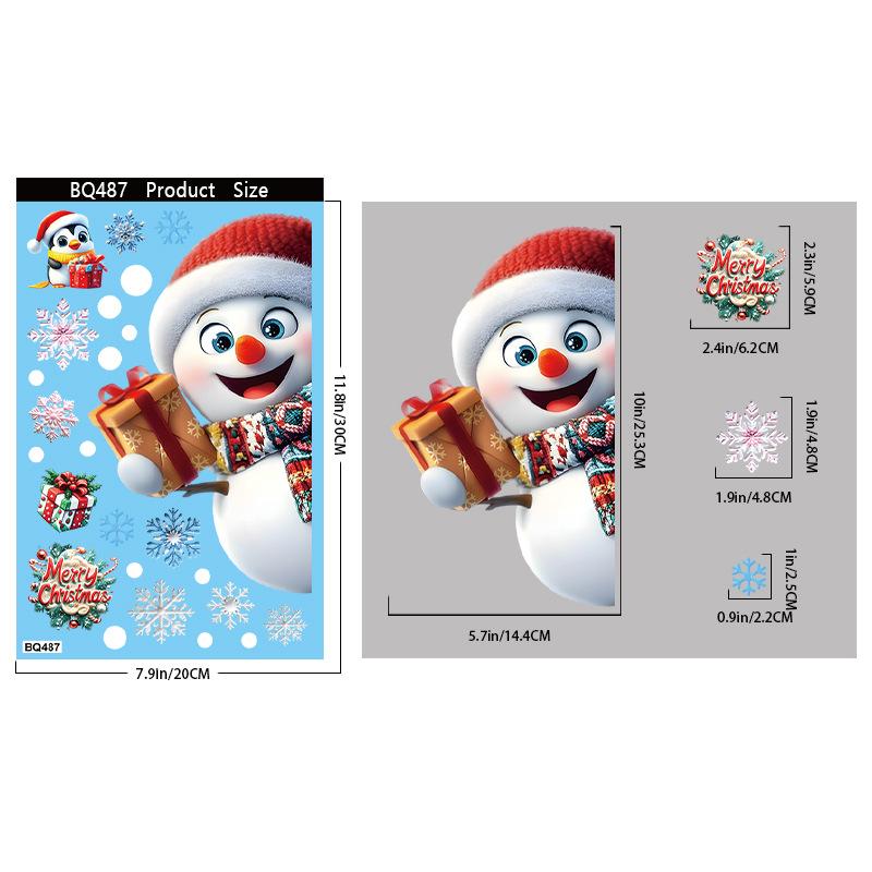 Christmas Glass Stickers Gingerbread Man Snowman Snowflake Decorative Stickers Christmas Party Decoration Santa Claus Electrostatic Stickers