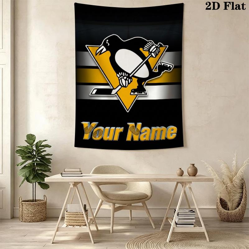 Name Custom Pittsburgh Penguins Wall Tapestry Aesthetic Wall Hanging Printed Fabric Blanket Decorative Tapestries for Bedroom Living Room Home Decor