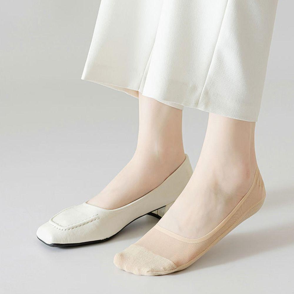 Halkfria Osynliga Båtsockor Bomullsbotten Isilkesstrumpor Mode Dam Båtsockor Sommar