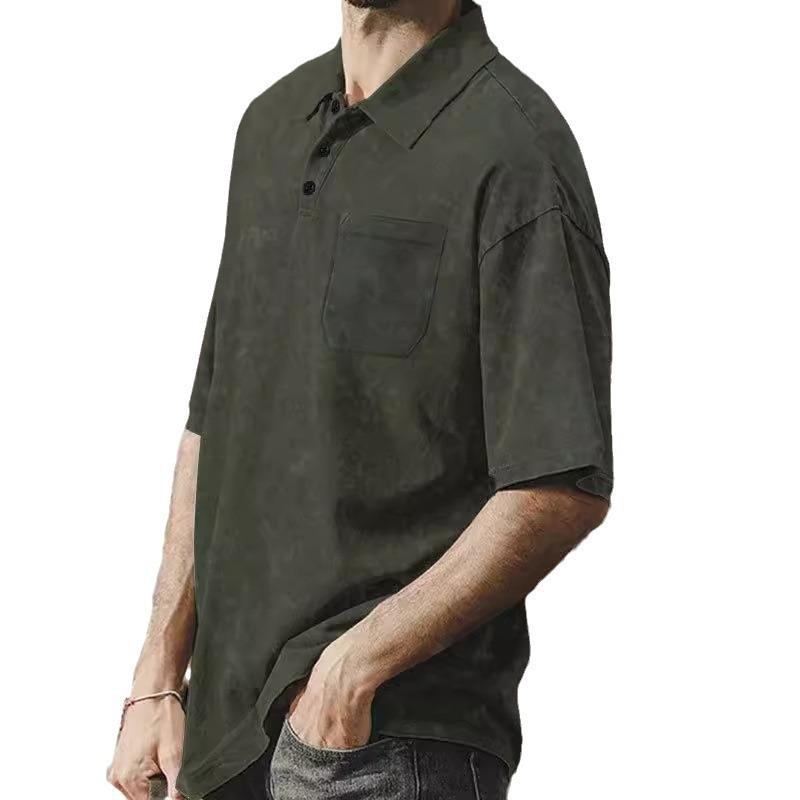 Summer New Men's Lapel Button T-shirt Retro Casual Short-sleeved Men's T-shirt