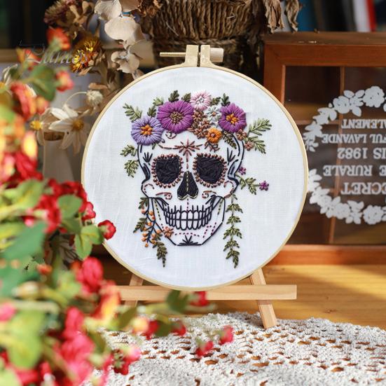 Halloween Embroidery Kit DIY Cross Stitch Kit with Embroidery Hoop Hand Embroidery Starter Handmade Gnome Crafts for Beginners Adults