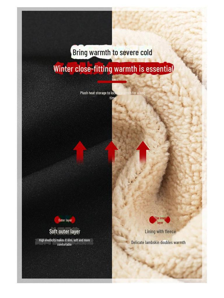 High Waist Black Shark Leggings - Plus Size Velvet Winter Pencil Pants