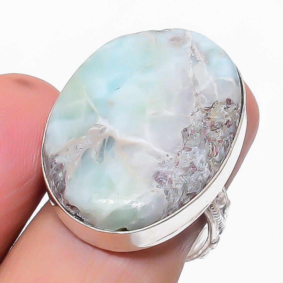 

Натуральный Ларимар Драгоценный камень Ручная работа 925 Стерлинговое серебро Ювелирное кольцо Размер 7.5 r5k78