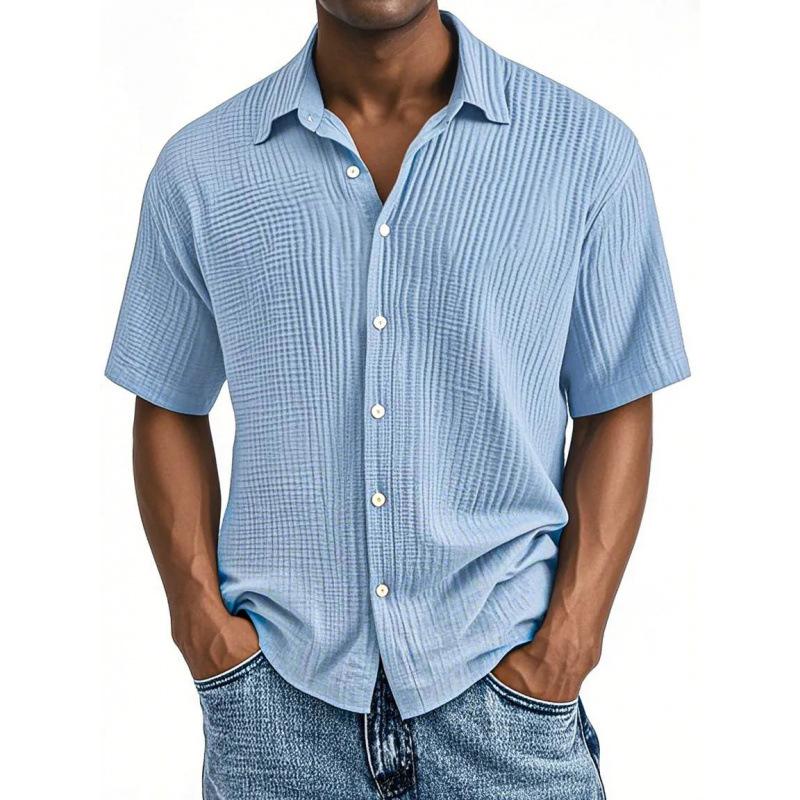 Men's Short Sleeve Shirt, Solid Color Moisture Wicking Button-Up Shirt, Regular Fit Collared Casual Summer Top