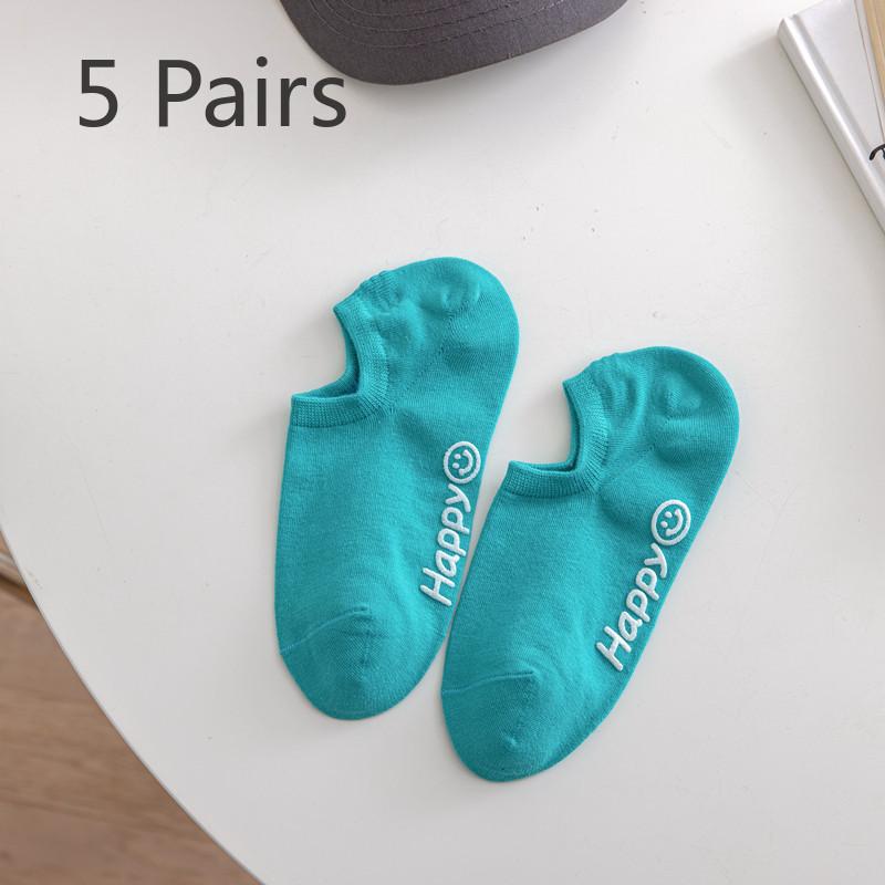 5 Paia di Calzini da Donna Primavera Estate Colore Unico Basso Silicone Antiscivolo Colore Caramella Invisibili