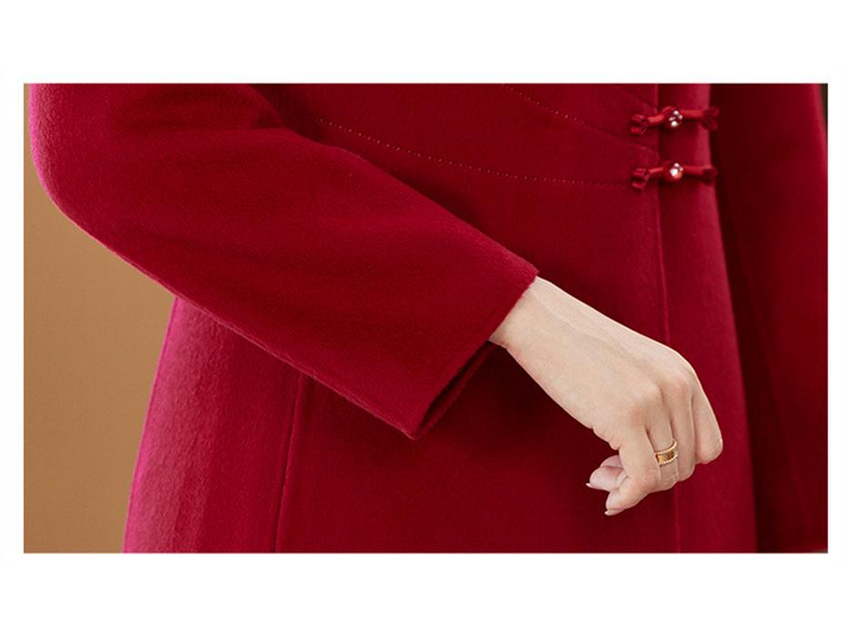 Women's Red Double-Sided Long Wool Coat - 2025 Autumn/Winter Slimming Over-the-Knee Style