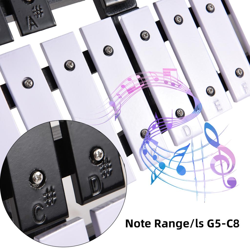 30 Note Glockenspiel Foldable Xylophone Wooden Frame 5mm Thickness Aluminum Bars Percussion Musical Instrument with